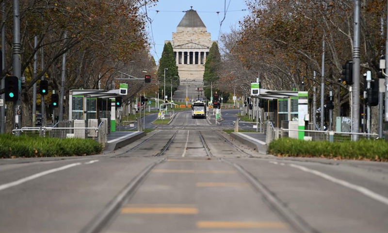 Photo taken on May 28, 2021 shows an empty street in Melbourne, Australia. The Australian state of Victoria went into the fifth day of its lockdown on Tuesday with the number of COVID-19 cases in the latest outbreak having risen to 54.Photo:Xinhua 