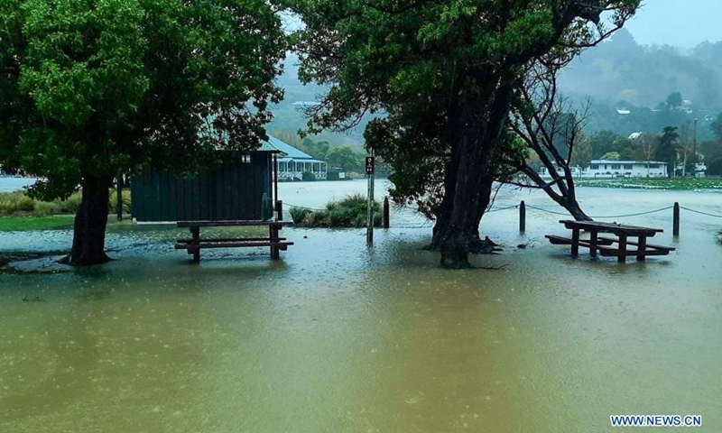 Photo taken on May 31, 2021 shows a flooded road in Christchurch, New Zealand. Downpours and floods that forecasters said could be one-in-a-hundred-year continued to hit New Zealand's South Island on Monday after a whole day and night's persistent and heavy rain that started on Sunday.(Photo: Xinhua)
