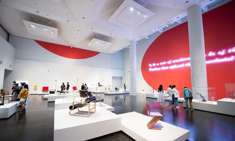 People visit an exhibition in Tsinghua University Art Museum in Beijing, capital of China, June 3, 2021. Displaying a total of 158 modern designs, the exhibition named 100 Years of Design History: The Biagetti-Koenig Collection is held in Tsinghua University Art Museum. The exhibition will last until August 25.  Photo: Xinhua