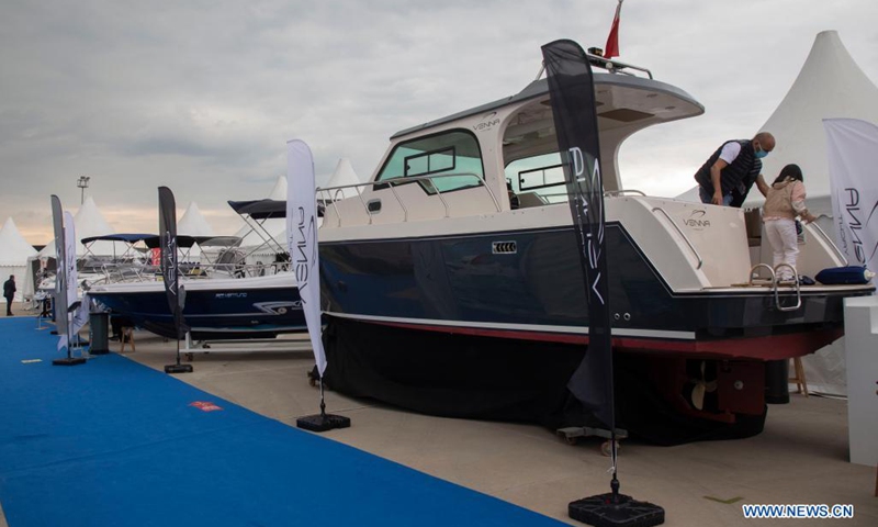 People visit a boat show in Istanbul, Turkey, on June 3, 2021. Turkish sector representatives said there has been a growing interest in boat tours while the country's yacht industry has seen a surge in sales and production during the COVID-19 pandemic.(Photo: Xinhua)