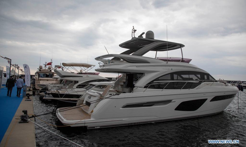 People visit a boat show in Istanbul, Turkey, on June 3, 2021. Turkish sector representatives said there has been a growing interest in boat tours while the country's yacht industry has seen a surge in sales and production during the COVID-19 pandemic.(Photo: Xinhua)