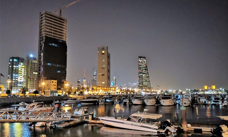 Photo taken on June 5, 2021 shows the night view in Kuwait City, Kuwait. (Xinhua/Nie Yunpeng)
