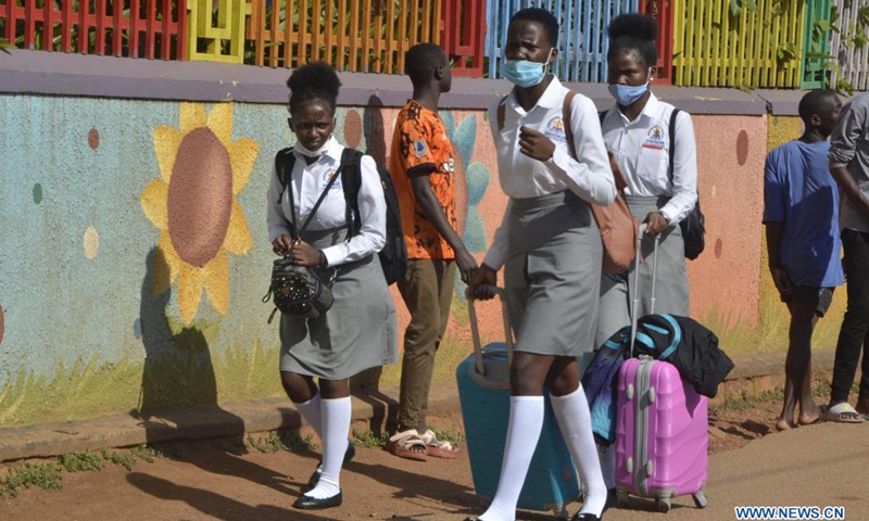 Students prepare to leave school in Kampala, Uganda, June 7, 2021. Uganda on Sunday closed schools and institutions of high learning after the country started recording a high number of COVID-19 cases. President Yoweri Museveni in a televised address directed for the immediate closure of schools for 42 days, effective on June 7 at 8 A.M. local time.Photo: Xinhua