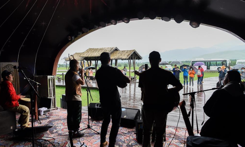 Members of Narat band perform at the Narat scenery spot in Xinyuan County of northwest China's Xinjiang Uygur Autonomous Region, June 4, 2021. Photo: Xinhua