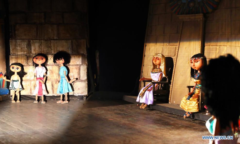 The puppet play Journey Through Beautiful Time is staged at Cairo Puppet Theater in Cairo, Egypt, on June 5, 2021. Photo: Xinhua