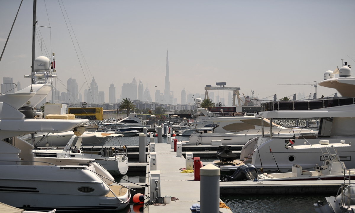 Yachts are seen at the deserted Dubai Marina on May 5, 2020, after authorities of the United Arab Emirates started to ease a national lockdown put in place to curb the spread of COVID-19 coronavirus.  Photo: AFP