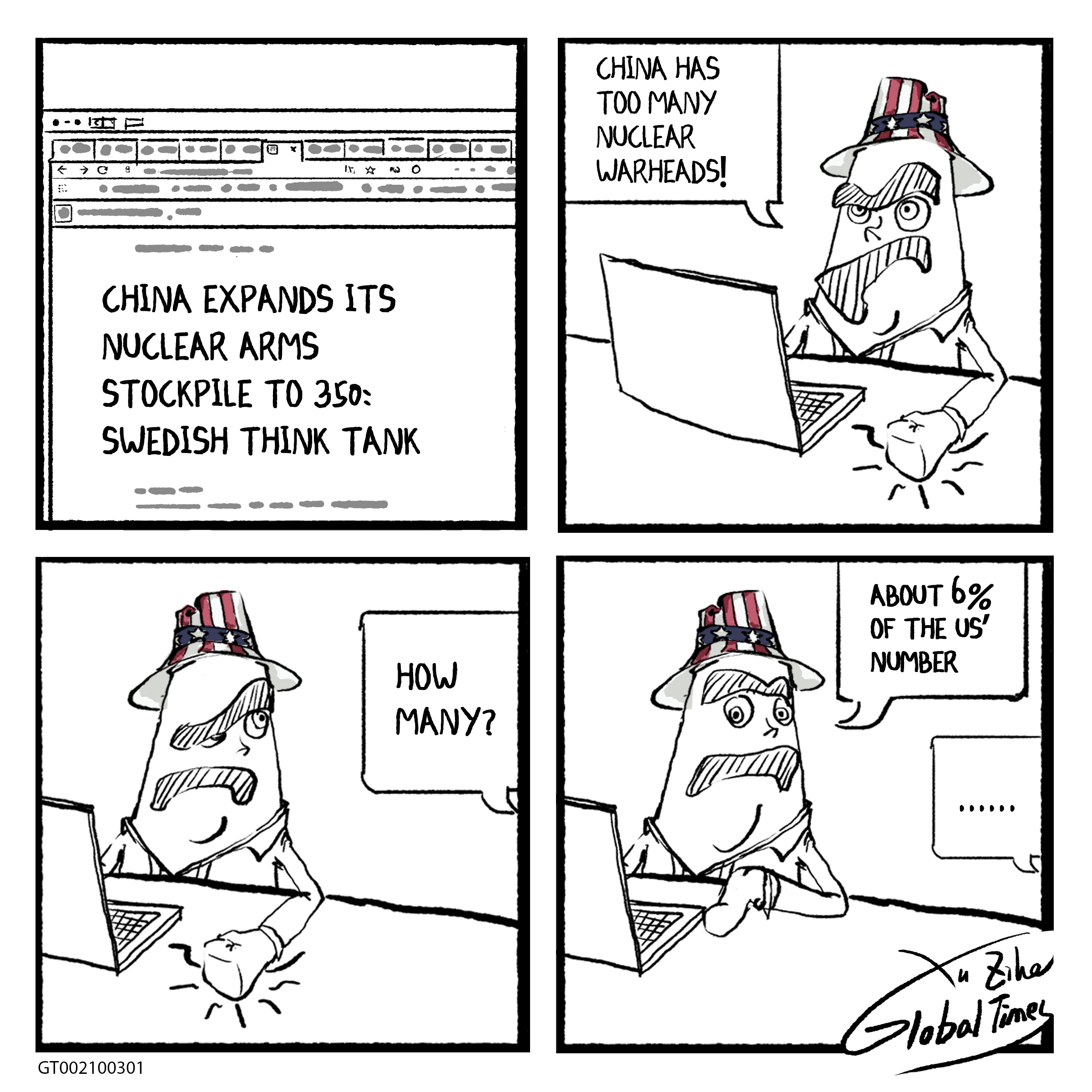 Mr Yankee outraged at China’s nuclear warheads Illustration: Xu Zihe/GT