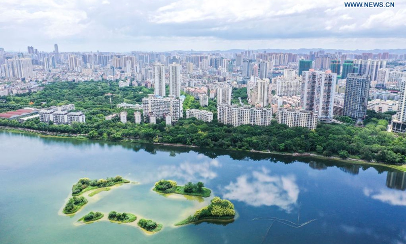 Aerial photo taken on June 14, 2021 shows a city view after rain in Nanning, south China's Guangxi Zhuang Autonomous Region.(Photo: Xinhua)