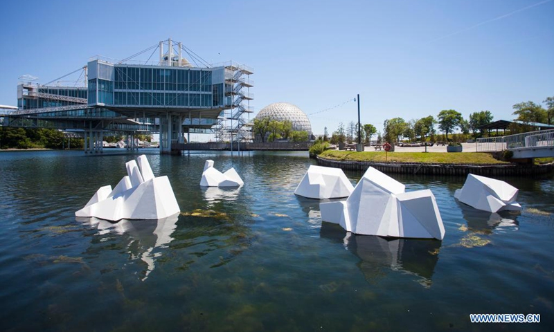 The art installation Over Floe is seen at Ontario Place in Toronto, Canada, on June 15, 2021. Made of some waste construction materials by artist John Notten, the public art project Over Floe aims to illustrate the harm of human-caused global warming as ice sheets melt and oceans expand, threatening the way of life around the shorelines of the world.(Photo: Xinhua)