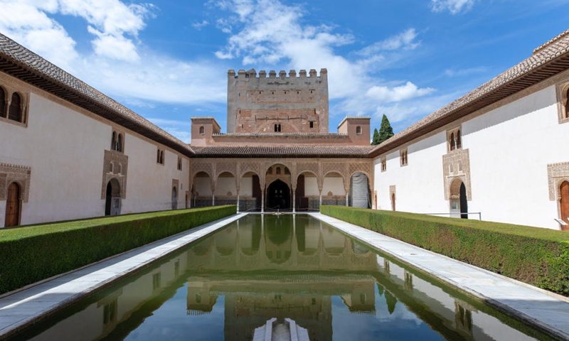 Photo taken on June 17, 2021 shows a view of the Alhambra Palace in Granada, Spain. The Alhambra Palace is a fortress complex located in Granada, Andalusia, Spain. It was inscribed onto the world heritage list in 1984 by UNESCO. Photo: Xinhua