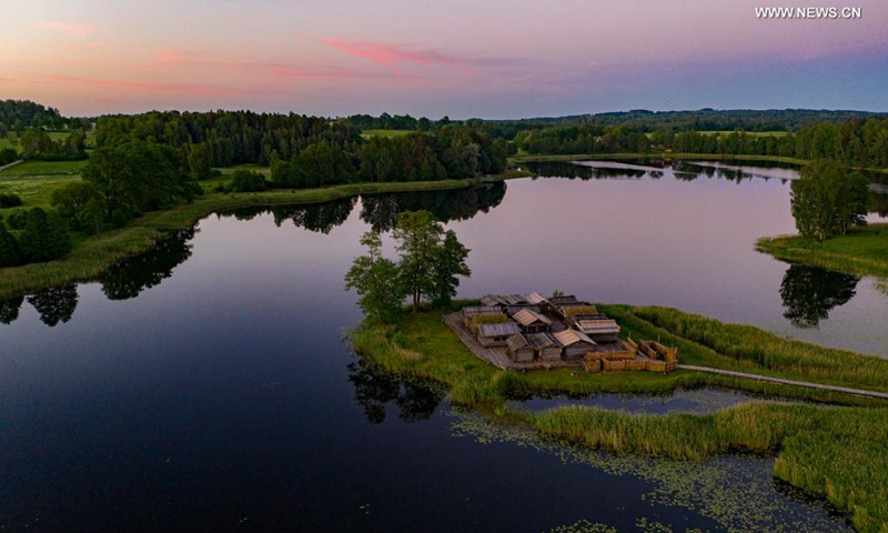 Photo taken on June 17, 2021 shows the summer scenery of Araisi archaeological park in Cesis, Latvia.(Photo: Xinhua)