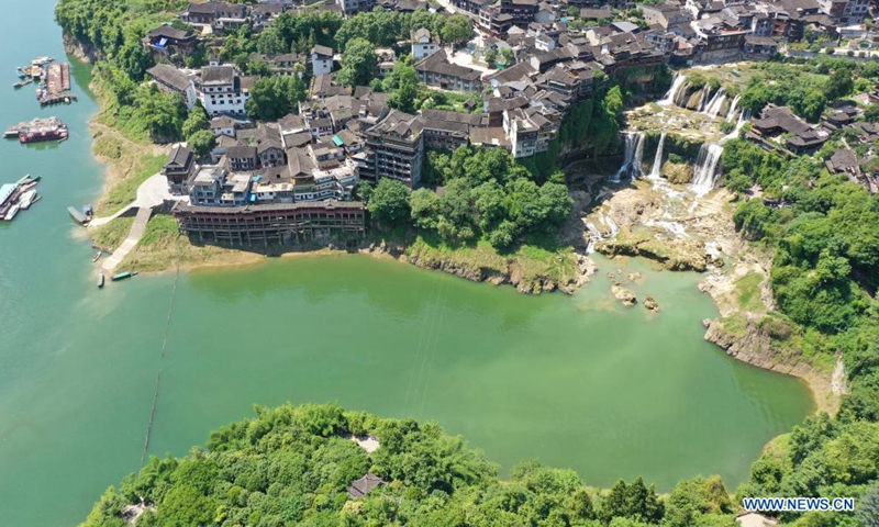 Aerial photo taken on June 22, 2021 shows the scenery of Furong Township in Xiangxi Tujia and Miao Autonomous Prefecture, central China's Hunan Province. (Photo by Liu Zhenjun/Xinhua)
