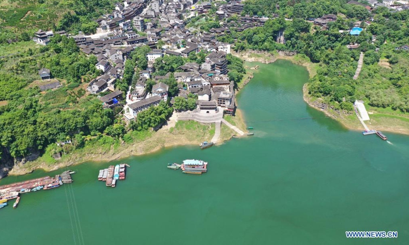 Aerial photo taken on June 22, 2021 shows the scenery of Furong Township in Xiangxi Tujia and Miao Autonomous Prefecture, central China's Hunan Province. (Photo by Liu Zhenjun/Xinhua)