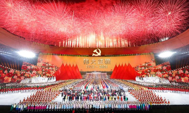 An art performance titled The Great Journey is held in celebration of the 100th anniversary of the founding of the Communist Party of China (CPC) at the National Stadium in Beijing, capital of China, on the evening of June 28, 2021. (Xinhua)