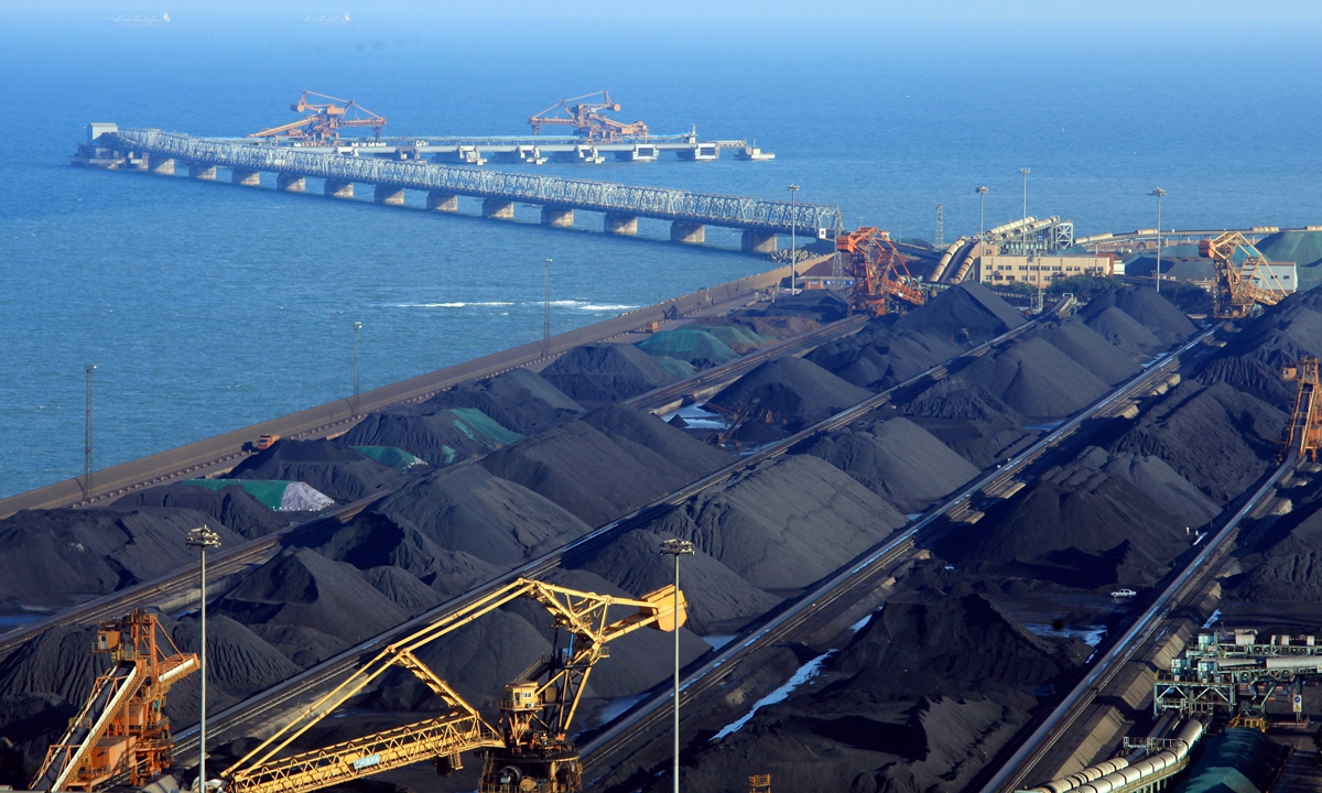 View of piles of coal on a quay in Rizhao, East China's Shandong Province Photo: cnsphoto