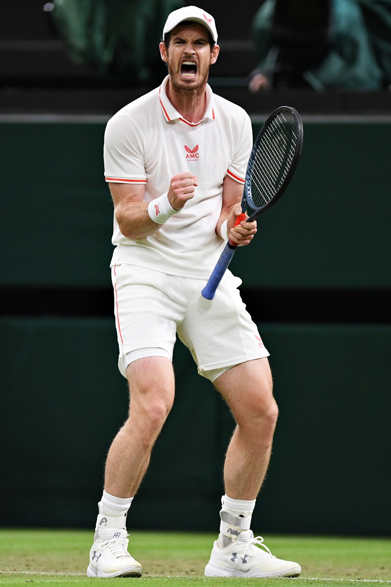 Andy Murray celebrates in the match against Oscar Otte at Wimbledon on Wednesday. Photo: VCG