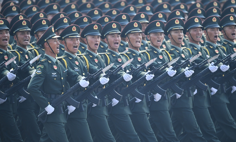 A formation of the People's Liberation Army (PLA) Army takes part in a military parade celebrating the 70th founding anniversary of the People's Republic of China in Beijing, capital of China, Oct. 1, 2019.(Photo: Xinhua)