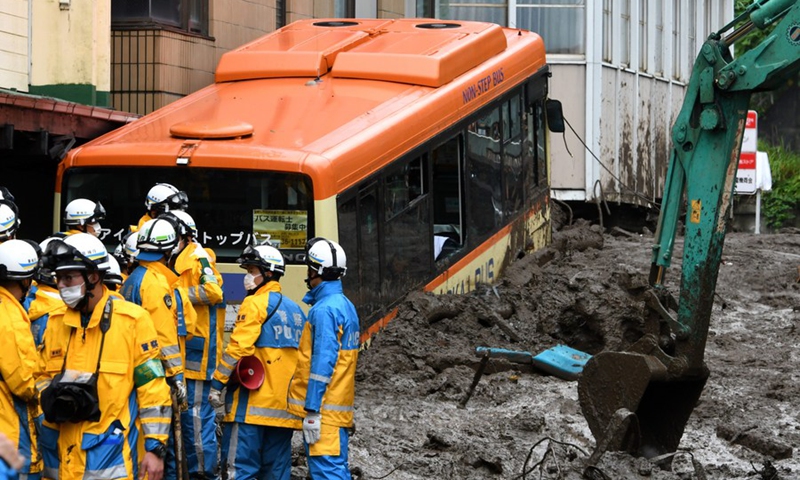 Police are conducting rescue operation after a massive mudslide in Atami city in Shizuoka prefecture, Japan on July 4, 2021. (Photo: Xinhua)