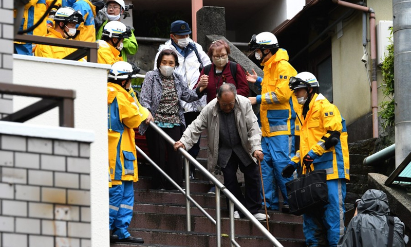 Affected people are evacuated after a massive mudslide in Atami city in Shizuoka prefecture, Japan on July 4, 2021. (Photo: Xinhua)