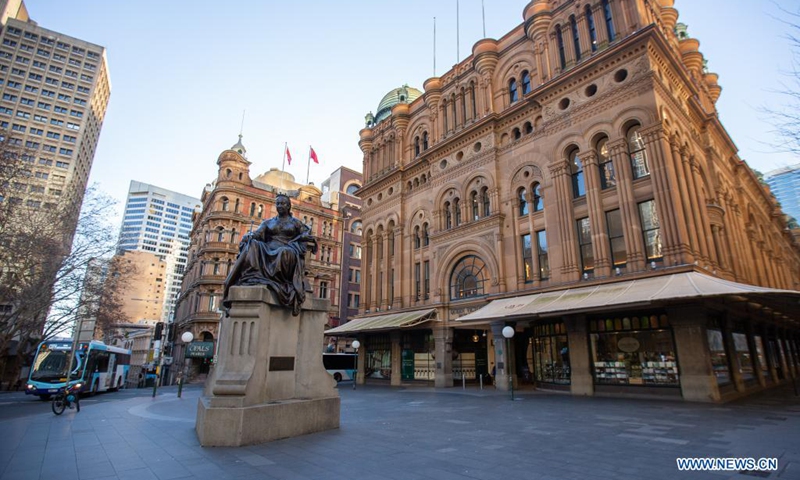 An empty street is seen in Sydney, Australia, on July 5, 2021. Authorities of the Australian state of New South Wales (NSW) said compliance is key to a smooth exit from the two-week lockdown, as 35 locally acquired COVID-19 cases were reported on Monday.(Photo: Xinhua)