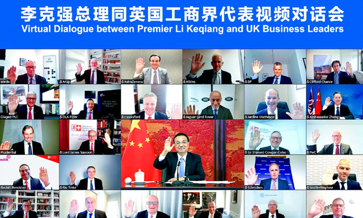 Chinese Premier Li Keqiang has held a video conference with business representatives from the UK on July 6. Photo: a screenshot from www.gov.cn