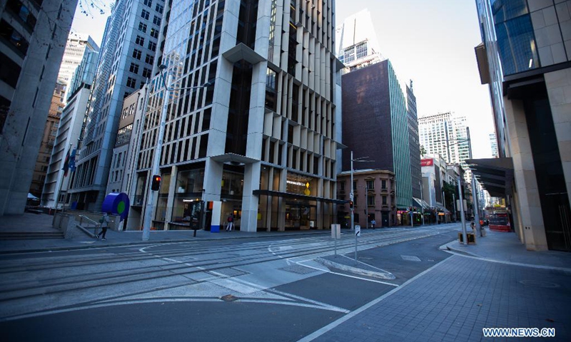 An empty street is seen in Sydney, Australia, on July 5, 2021. Authorities of the Australian state of New South Wales (NSW) said compliance is key to a smooth exit from the two-week lockdown, as 35 locally acquired COVID-19 cases were reported on Monday.(Photo: Xinhua)