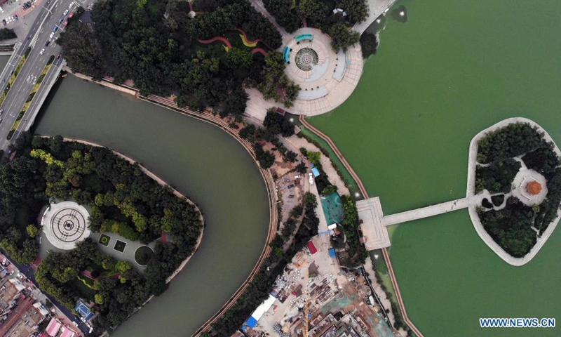 Aerial photo taken on July 6, 2021 shows a view along the Grand Canal in Cangzhou City of north China's Hebei Province. Authorities in Cangzhou City has been actively promoting the Grand Canal culture by improving scenery along the watercourse so that visitors may have close experience with its beauty.(Photo: Xinhua)