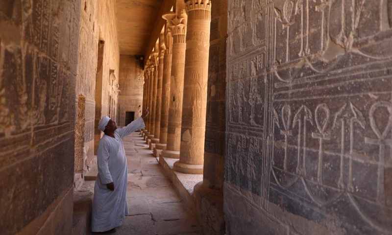 A temple caretaker is seen at the Philae temples on Agilkia Island in Aswan, Egypt, on June 26, 2021.Photo:Xinhua