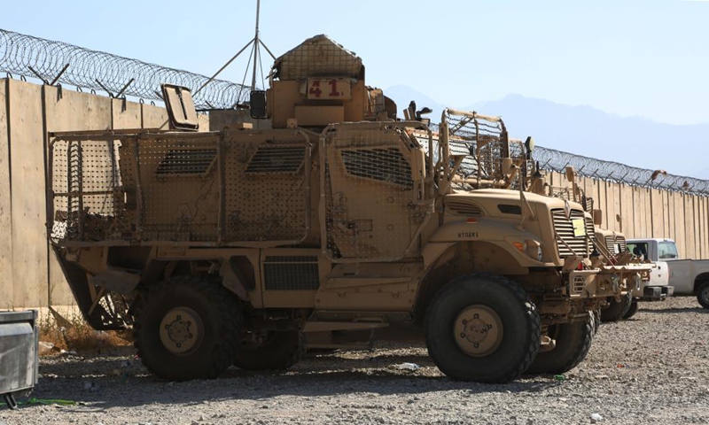 Photo taken on July 8, 2021 shows a military vehicle abandoned by U.S. forces at the Bagram Airfield base after all U.S. and NATO forces evacuated in Parwan province, eastern Afghanistan. Photo:Xinhua