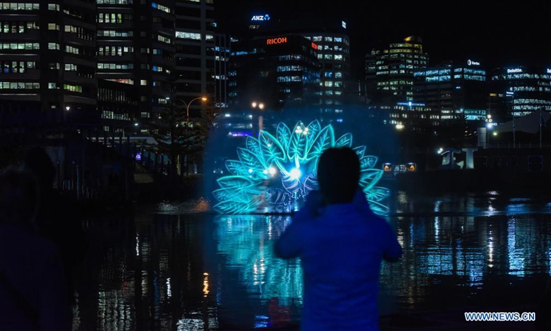 Spectators watch a water screen display about the Matariki (Maori New Year) in Wellington, New Zealand, on July 8, 2021. Matariki is a special occasion in the New Zealand calendar marking the start of the Maori New Year.Photo:Xinhua