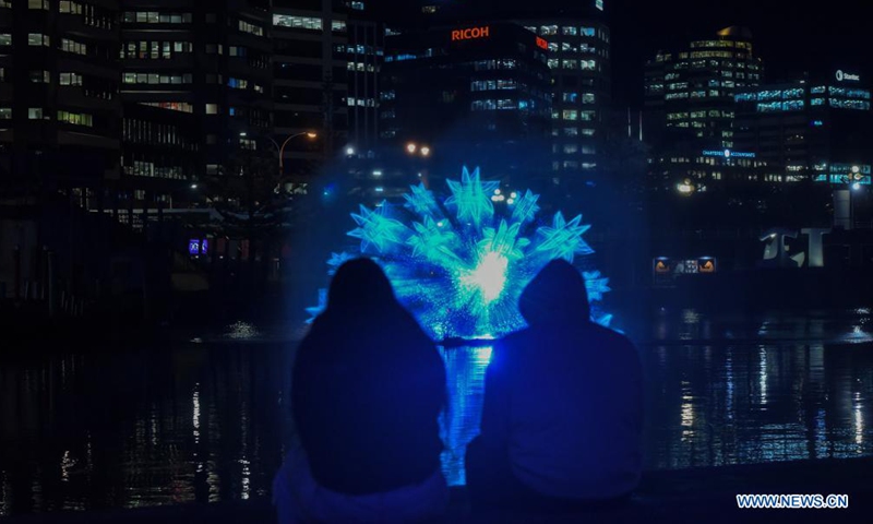 Spectators watch a water screen display about the Matariki (Maori New Year) in Wellington, New Zealand, on July 8, 2021. Matariki is a special occasion in the New Zealand calendar marking the start of the Maori New Year.Photo:Xinhua