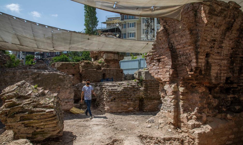 Photo taken on July 2, 2021 shows the Boukoleon Palace in the restoration process in Istanbul, Turkey.Photo:Xinhua
