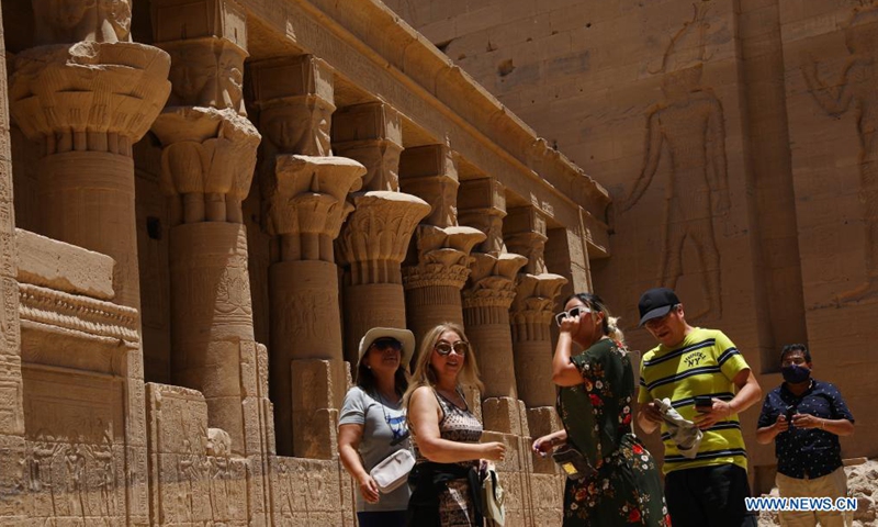 Tourists visit the Philae temples on Agilkia Island in Aswan, Egypt, on June 26, 2021.Photo:Xinhua