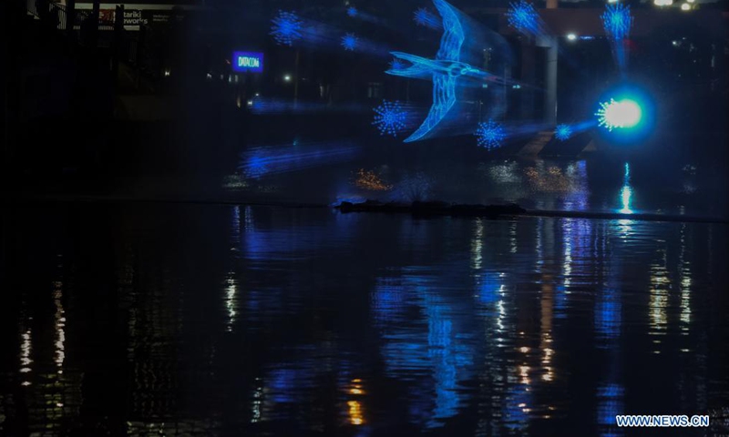A water screen display about the Matariki (Maori New Year) is seen in Wellington, New Zealand, on July 8, 2021. Matariki is a special occasion in the New Zealand calendar marking the start of the Maori New Year.Photo:Xinhua