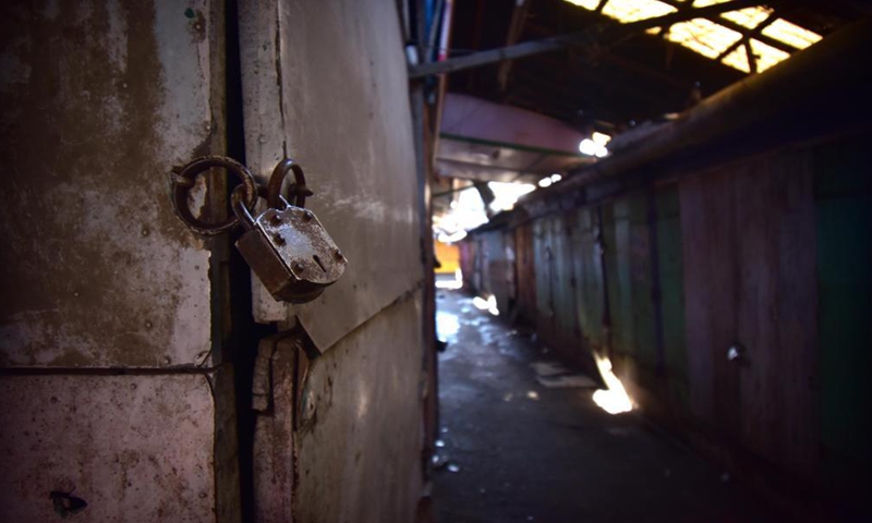 Photo taken on July 8, 2021 shows a closed market place during a lockdown to prevent the spread of COVID-19 in Nagaon district of India's northeastern state of Assam.Photo:Xinhua