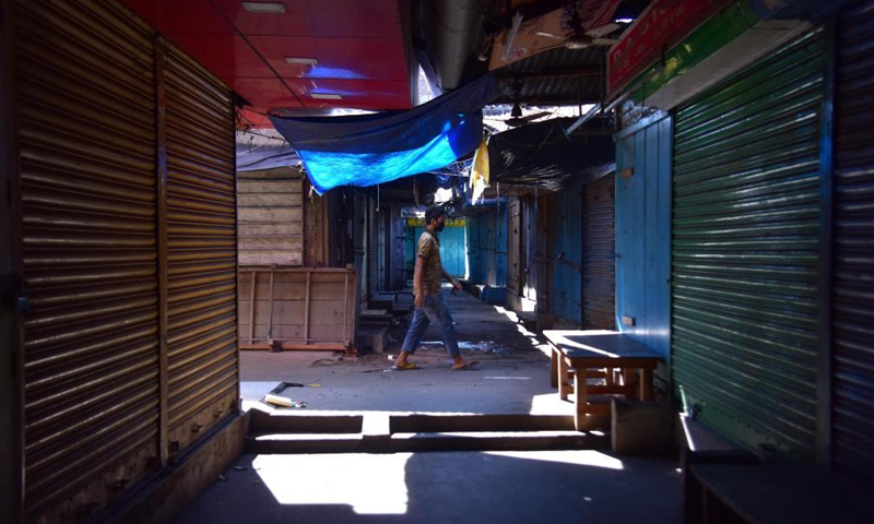Photo taken on July 8, 2021 shows a closed market place during a lockdown to prevent the spread of COVID-19 in Nagaon district of India's northeastern state of Assam.Photo:Xinhua