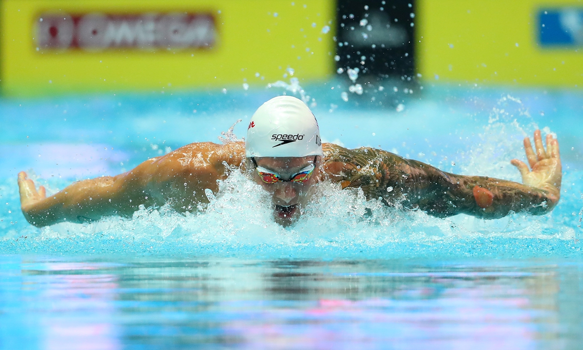 Caeleb Dressel of the US competes in butterfly and freestyle competitions. Photos: VCG