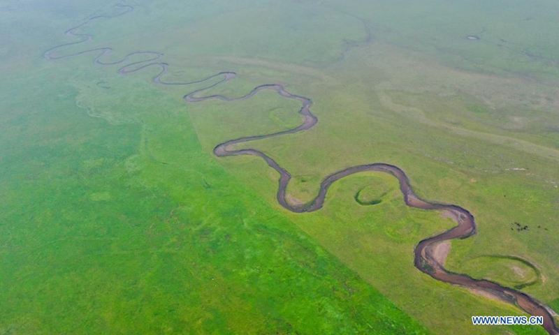Aerial photo taken on July 12, 2021 shows the scenery of a grassland in Dong Ujimqin Banner of Xilin Gol, north China's Inner Mongolia Autonomous Region. (Xinhua)