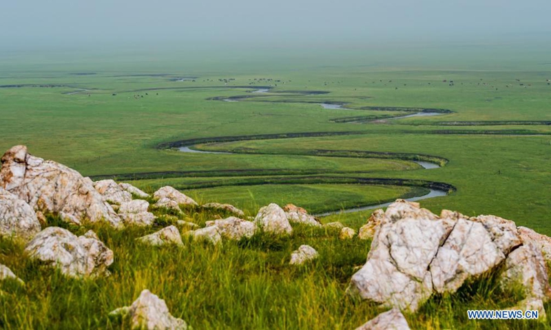 Photo taken on July 12, 2021 shows the scenery of a grassland in Dong Ujimqin Banner of Xilin Gol, north China's Inner Mongolia Autonomous Region. (Xinhua)