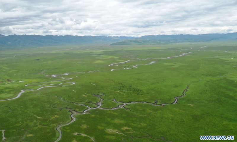 Aerial photo taken on July 15, 2021 shows the scenery of the Awancang Wetland in Maqu County, Gannan Tibetan Autonomous Prefecture, northwest China's Gansu Province.Photo:Xinhua