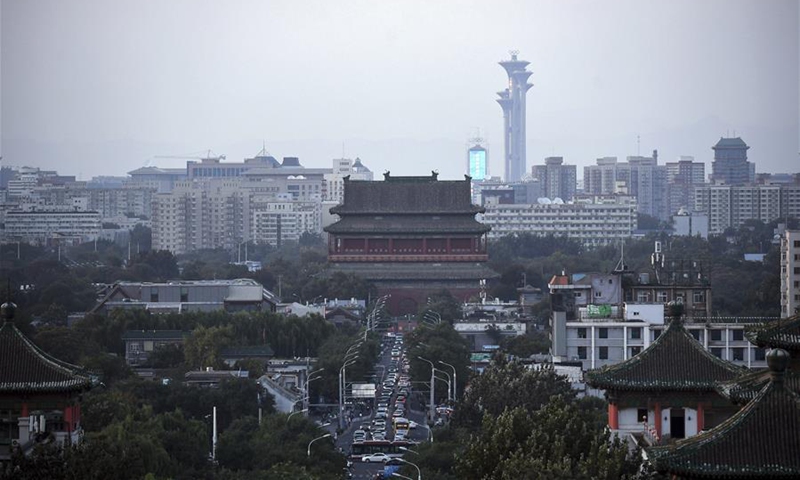 Photo taken on Sept. 4, 2020 shows the view along the central axis of Beijing, capital of China. The 2020 China International Fair for Trade in Services (CIFTIS) runs on Sept. 4-9 in Beijing. Photo:Xinhua