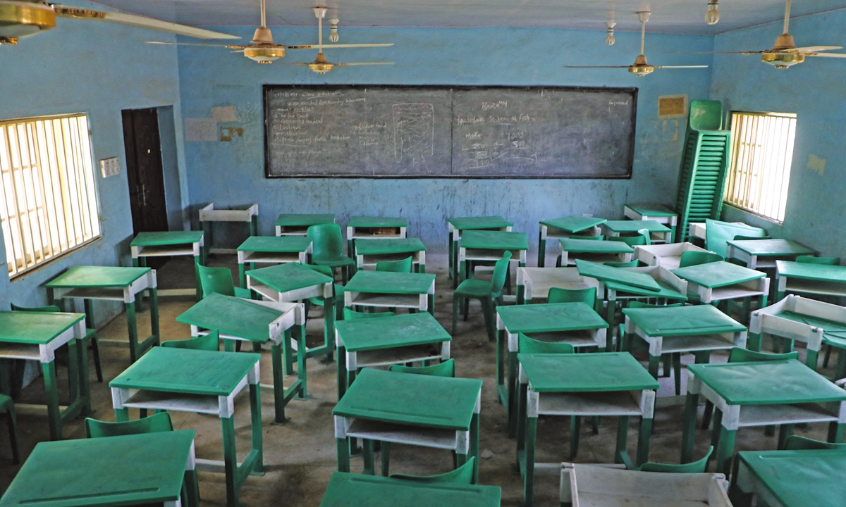 A classroom at the Government Girls Secondary School, the day after the abduction in Nigeria on February 27 Photo: AFP