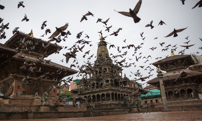 Empty premises of Patan Durbar Square, a world heritage site, are pictured after prohibitory orders were imposed by the government to control the spread of COVID-19 in Lalitpur, Nepal, on May 20, 2021.(Photo: Xinhua)