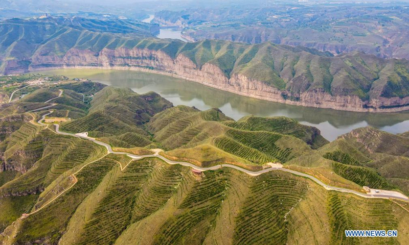 Aerial photo taken on July 21, 2021 shows the canyon scenery of the Yellow River in Jungar Banner, north China's Inner Mongolia Autonomous Region. (Xinhua)