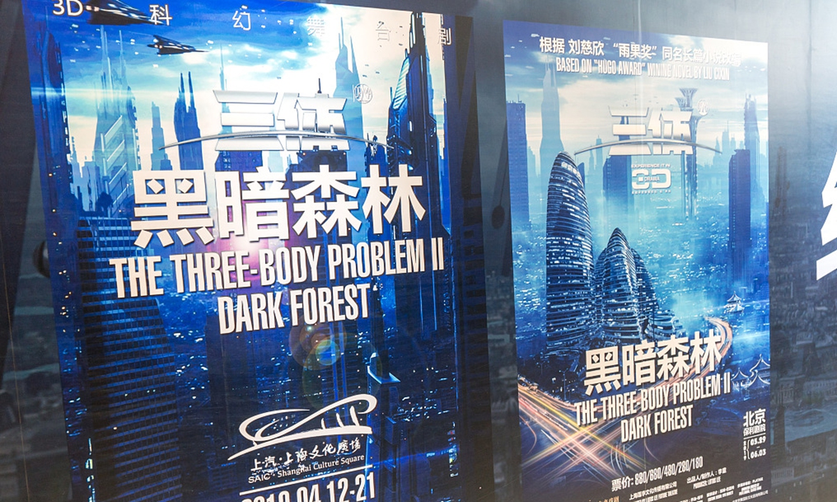 Poster of The Three-Body Problem II Dark Forest drama is seen in a shopping mall in Shanghai on March 17, 2019. Photo: CFP