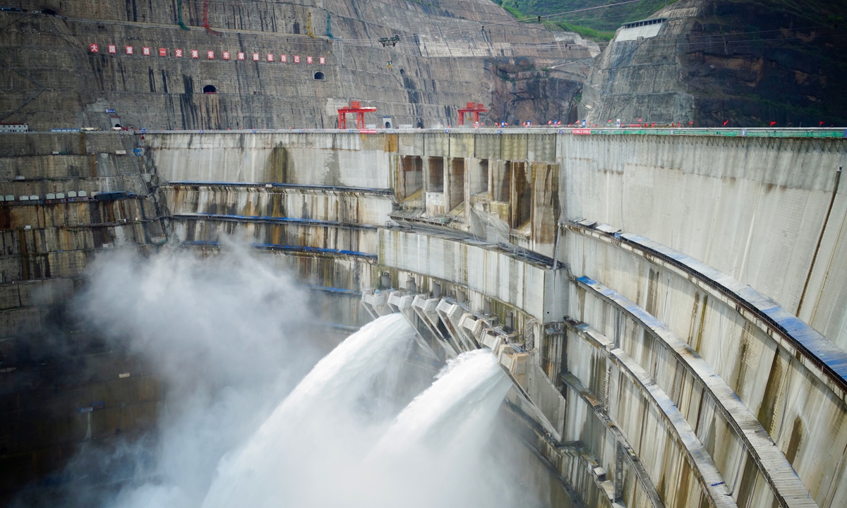 The Baihetan Dam opens to release water. Photo: Lin Xiaoyi/GT