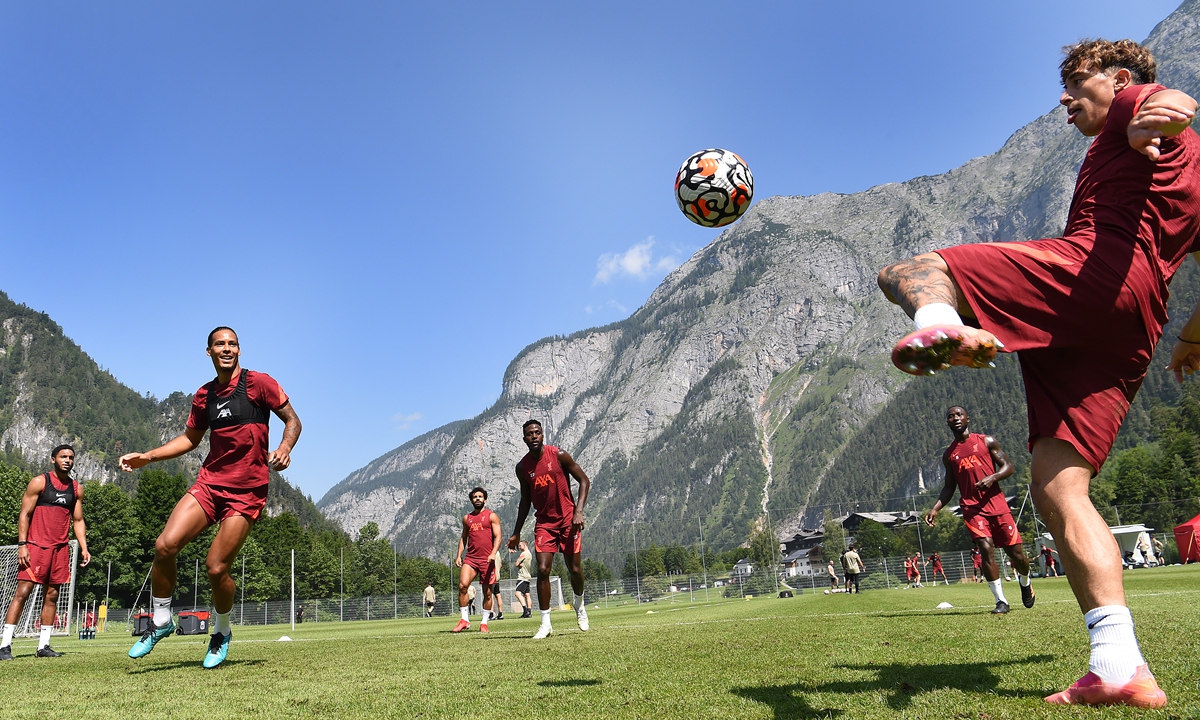 Liverpool players in action during a training session on July 21 in Austria Photo: VCG
