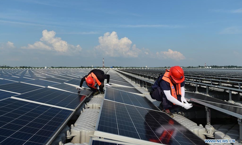 Photo taken on July 20, 2021 shows a floating solar farm in Panji District of Huainan City, east China's Anhui Province.Photo:Xinhua