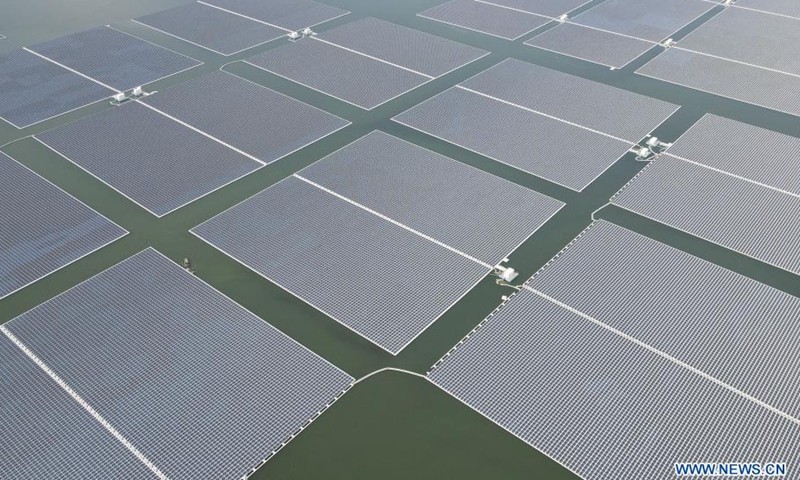 Photo taken on July 20, 2021 shows a floating solar farm in Panji District of Huainan City, east China's Anhui Province.Photo:Xinhua