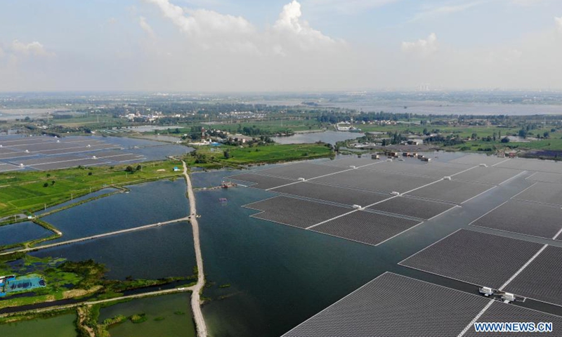 Photo taken on July 20, 2021 shows a floating solar farm in Panji District of Huainan City, east China's Anhui Province.Photo:Xinhua